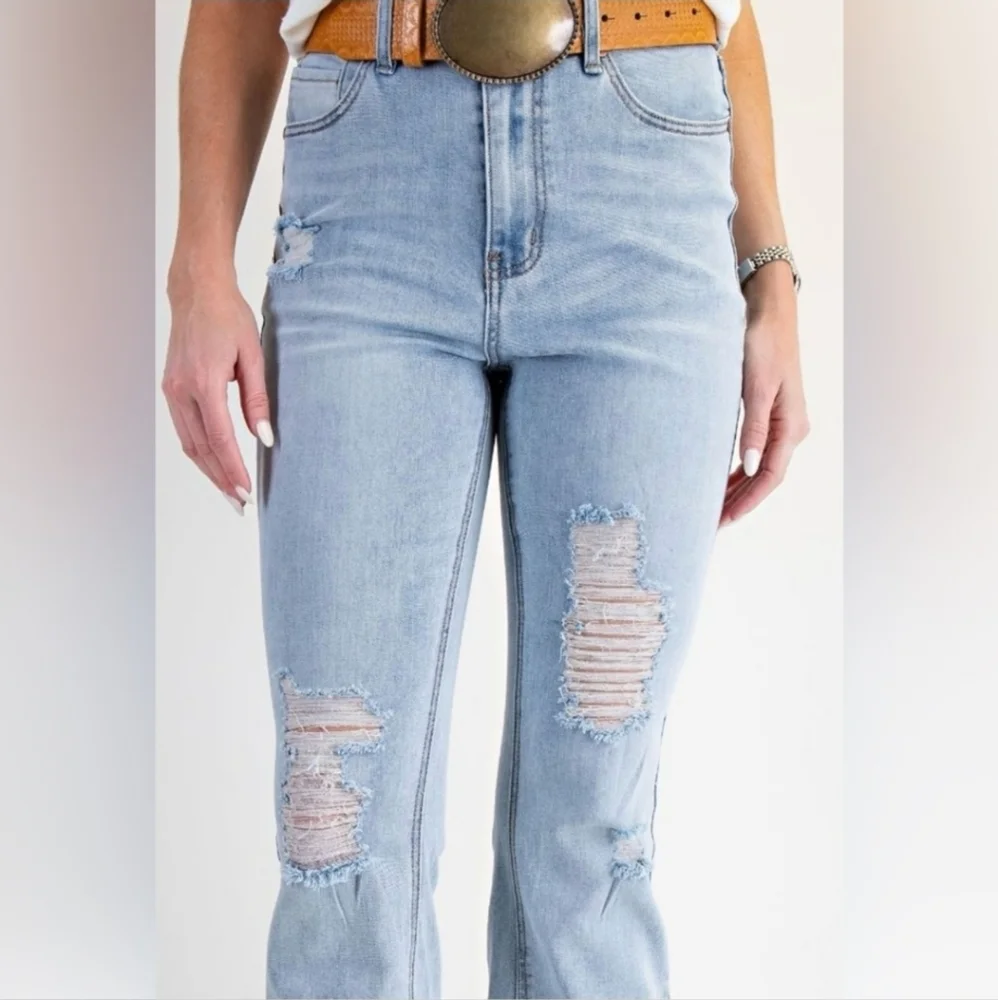 Easel Jeans Denim Classic Blue Distressed Stretch